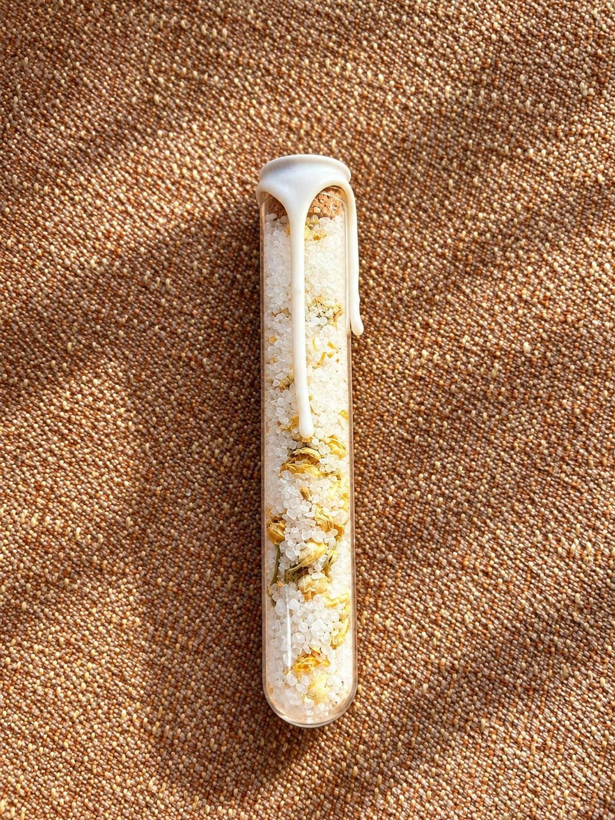Bath Salt Tube, Glass Floral with Natural Cork and Wax Seal