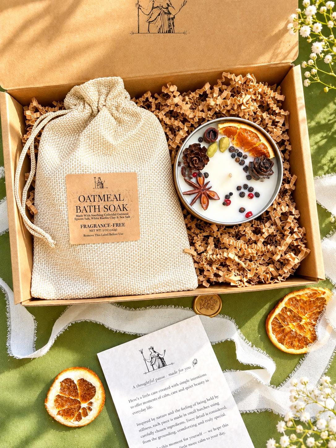 Cozy Bath Gift Set with Oatmeal Bath Soak & Candle | Relaxing Self Care Gift for Her