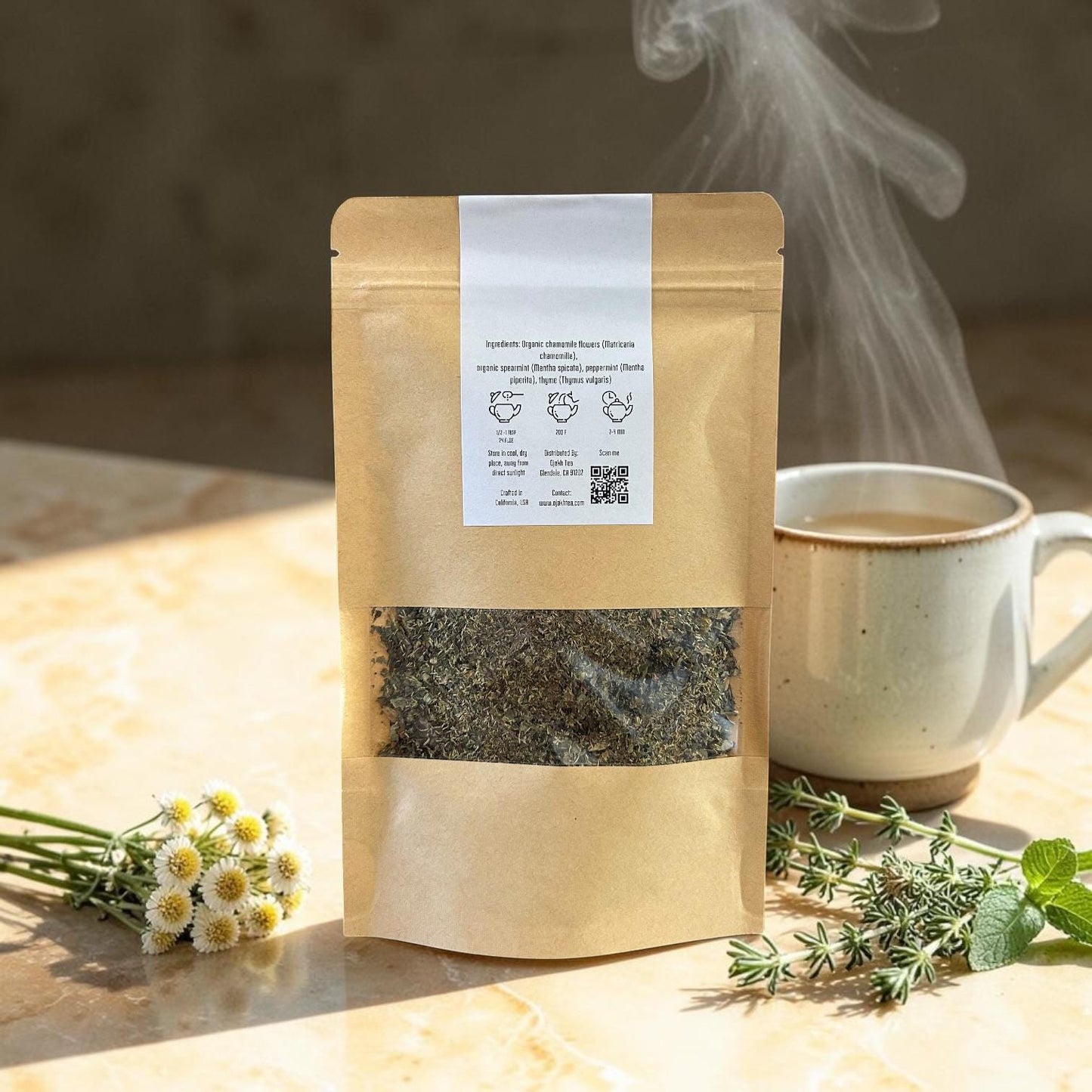 Terra Botanica Loose Leaf Herbal Tea | Chamomile Mint Tea | Caffeine Free Tea | Spearmint Peppermint Thyme Blend