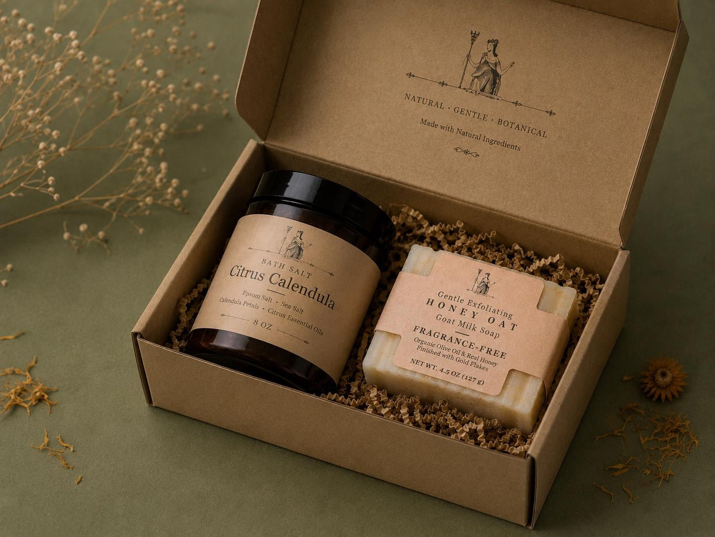 Citrus Calendula Bath Gift Set | Bath Salts and Honey Oat Goat Milk Soap