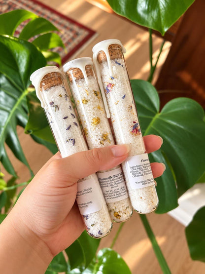 Bath Salt Tube, Glass Floral with Natural Cork and Wax Seal