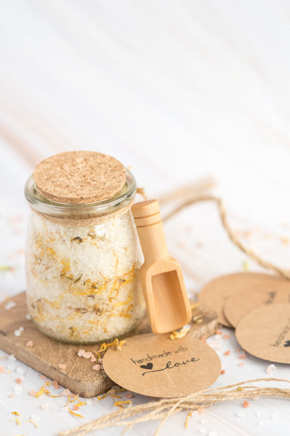 Botanical Bath Salt Soak in Glass Jar with Bamboo Spoon | Rose, Lavender, Citrus & Jasmine | Hera by Hera