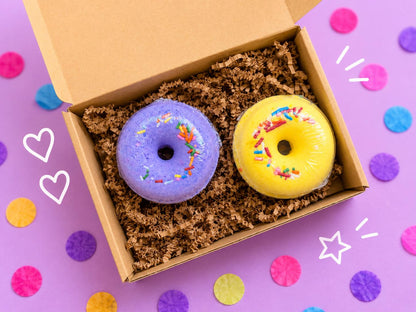 Donut Bath Bomb Gift Set – Lemon Meringue & Blueberry Crisp Birthday Bath Bomb Duo