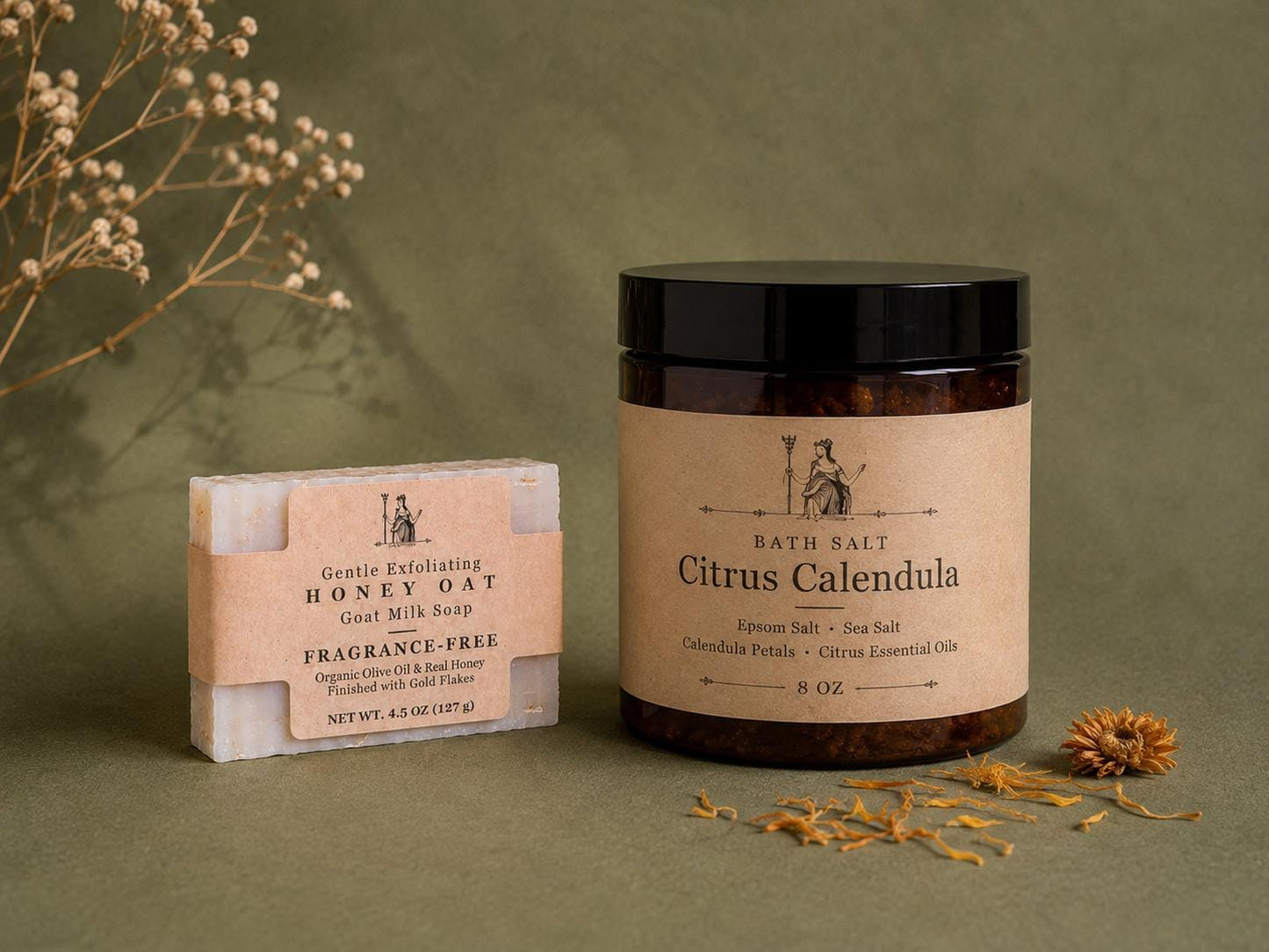 Citrus Calendula Bath Gift Set | Bath Salts and Honey Oat Goat Milk Soap