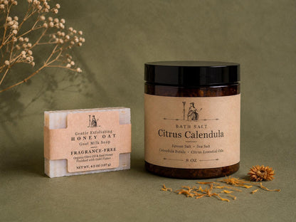 Citrus Calendula Bath Gift Set | Bath Salts and Honey Oat Goat Milk Soap