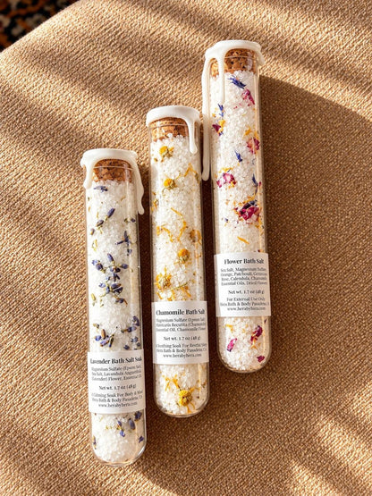 Bath Salt Tube, Glass Floral with Natural Cork and Wax Seal