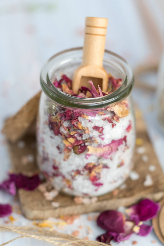Botanical Bath Salt Soak in Glass Jar with Bamboo Spoon | Rose, Lavender, Citrus & Jasmine | Hera by Hera