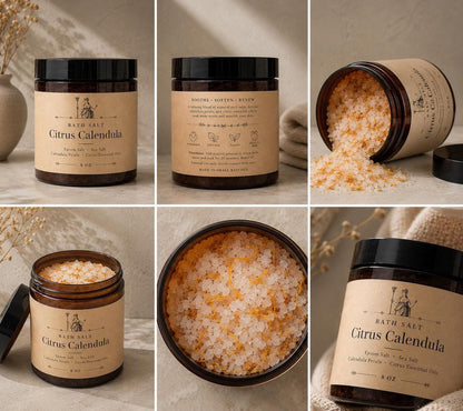 Bath Salt Gift Set, Citrus Calendula and Honey Oat Soap