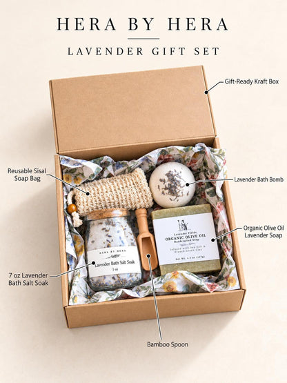 Lavender Spa Gift Set, Bath Salt And Olive Oil Soap In Kraft Box