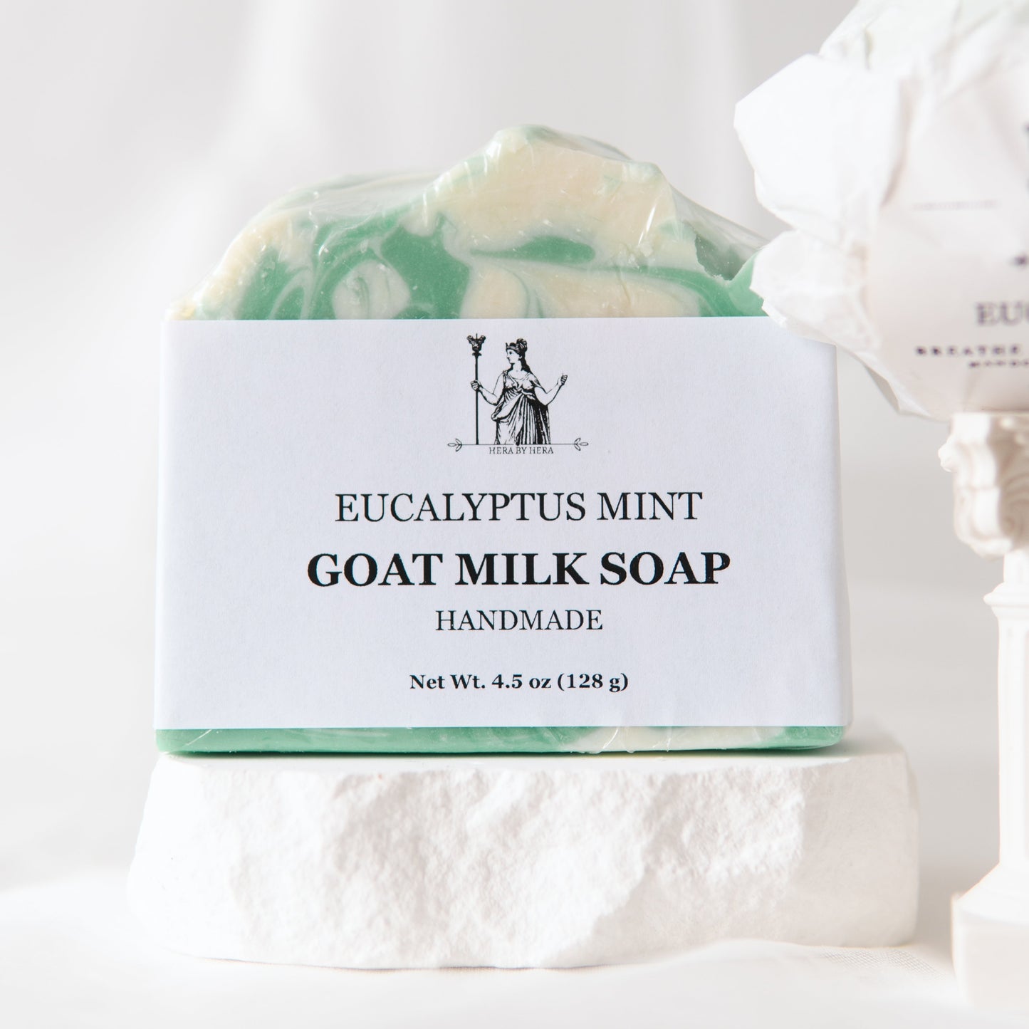 Goat Milk Eucalyptus and Mint Soap in packaging, made with tea tree and eucalyptus oils for refreshing skin care. goat milk soap