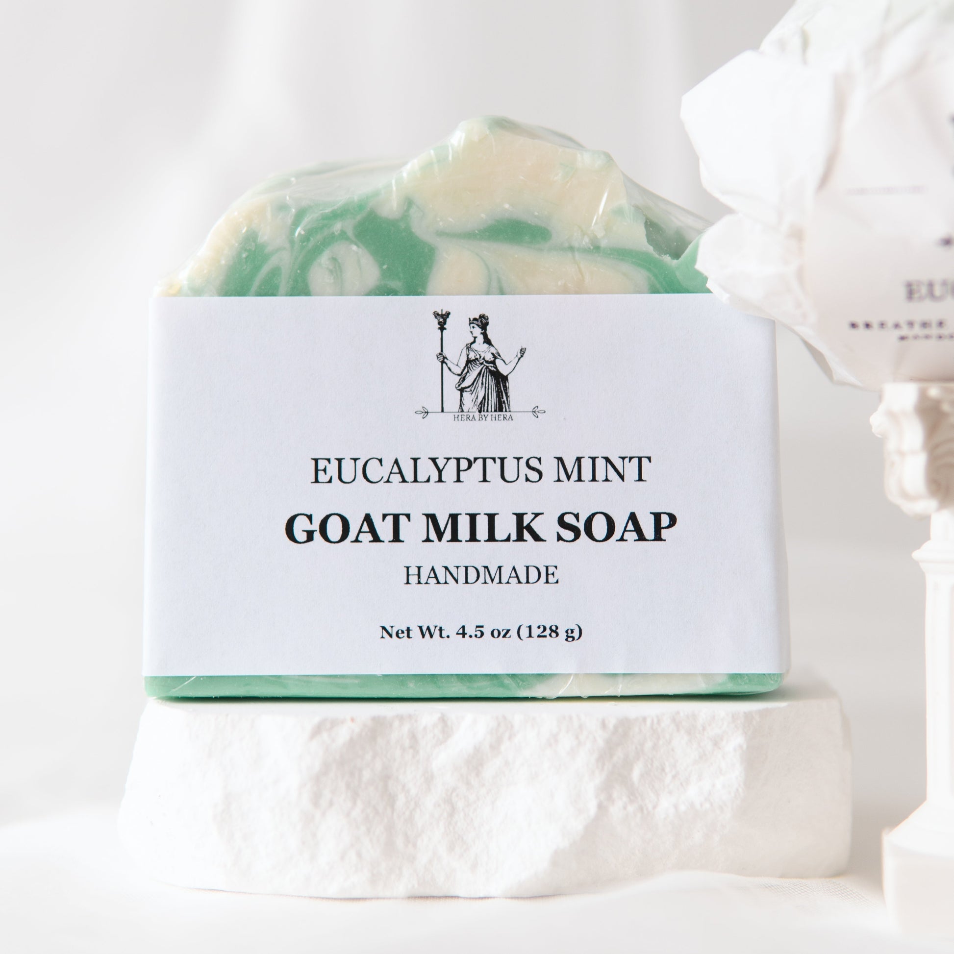 Goat Milk Eucalyptus and Mint Soap in packaging, made with tea tree and eucalyptus oils for refreshing skin care. goat milk soap
